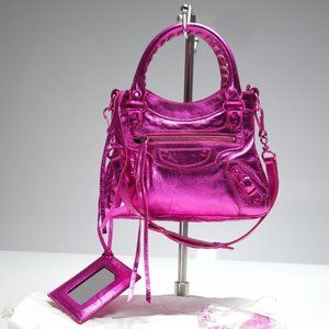 BALENCIAGA PARIS Chevre Mini Foil Magenta Bag